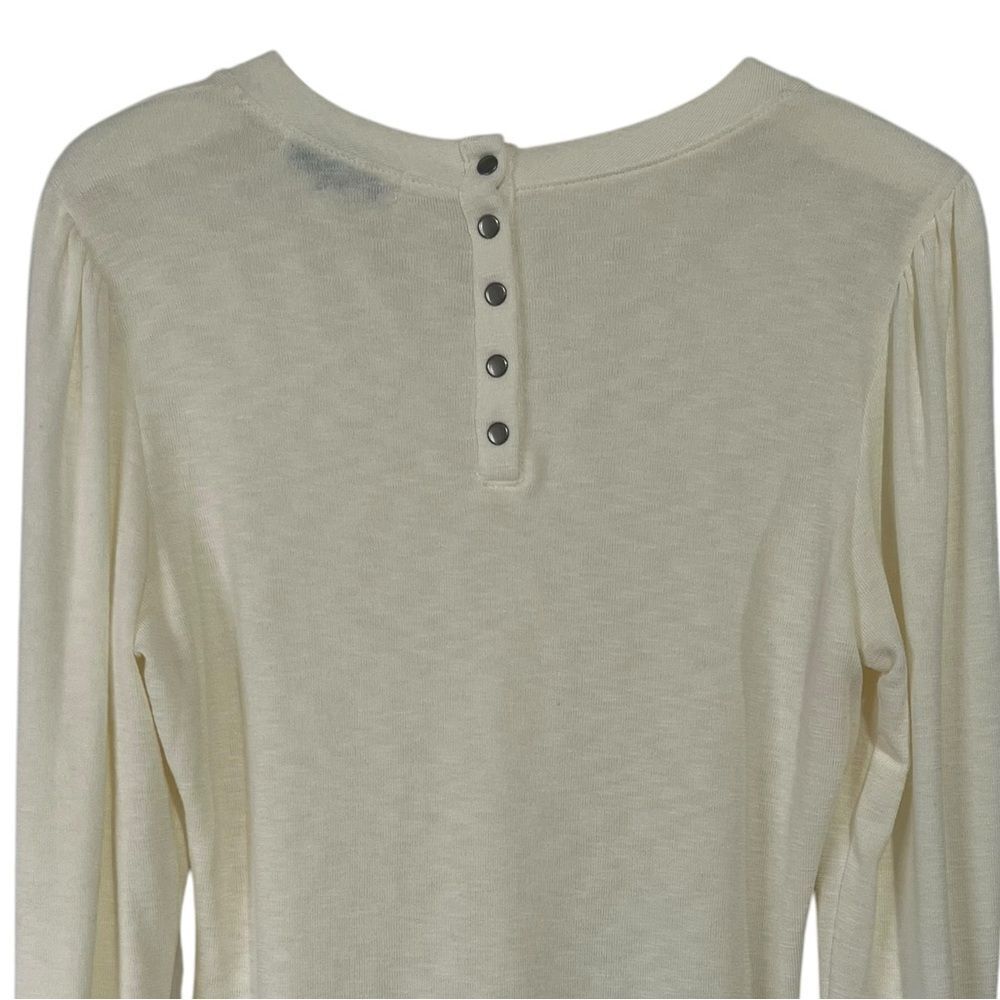 NWOT Michael Stars Puff Sleeve Top size Medium Ivory Cream Banded Cuff Snaps - Picture 3 of 6